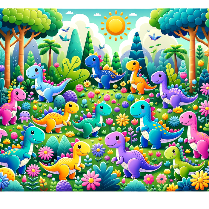 Cute Dinosaur Adventure Painting By Diamonds Kit