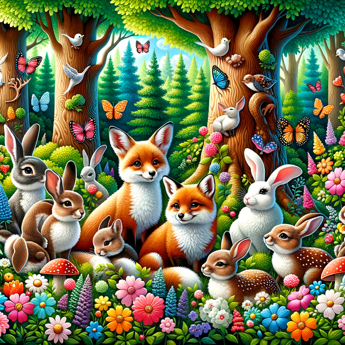 Playful Woodland Creatures Painting By Diamonds Kit