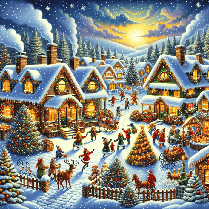 Festive Holiday Village Painting Diamond Kit