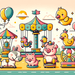 Cuddly Animal Friends At The Fair Painting By Diamonds Kit