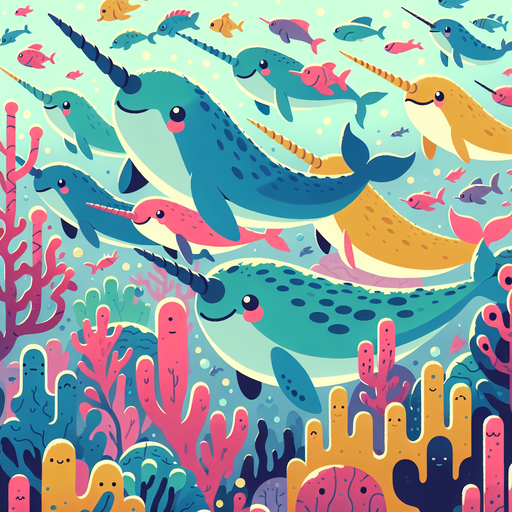 Rainbow Narwhals' Undersea Adventure Paint By Diamonds Art