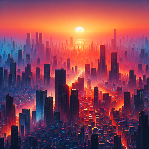 Sunset Over Cityscape Painting By Diamonds Kit