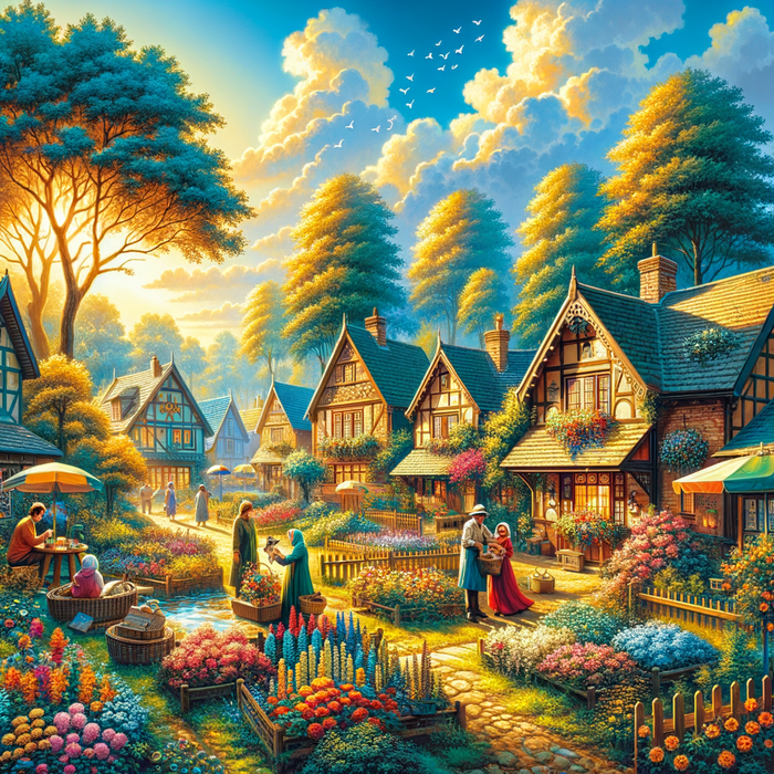 Charming Village Scene Painting By Diamonds Kit