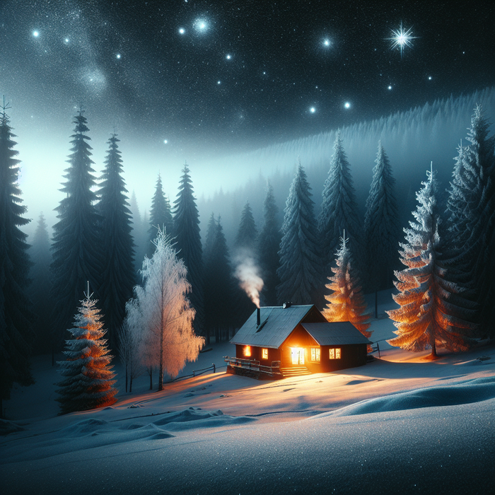 Winter Night Cabin Painting By Diamonds Kit