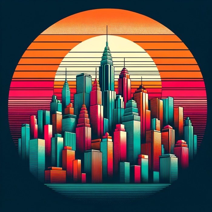 Retro City Skyline Painting By Diamonds Kit