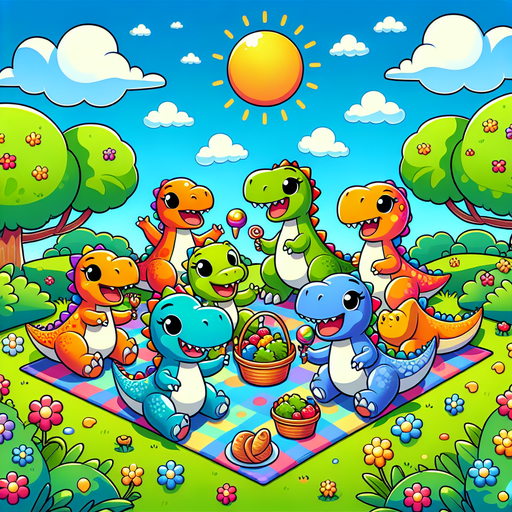 Joyful Dinosaur Picnic Painting Diamond Kit