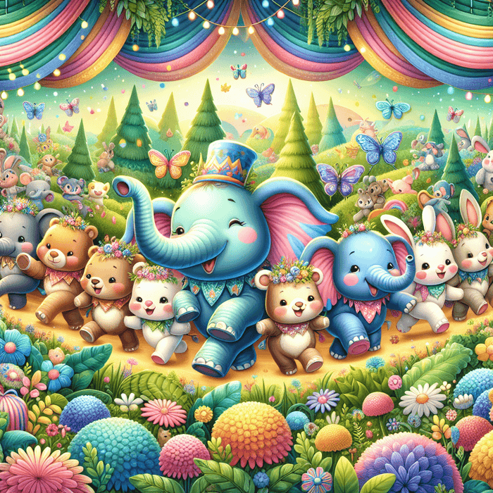 Cheerful Animal Parade Painting Diamond Kit