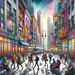 Vibrant Urban Street Scene Painting By Diamonds Kit