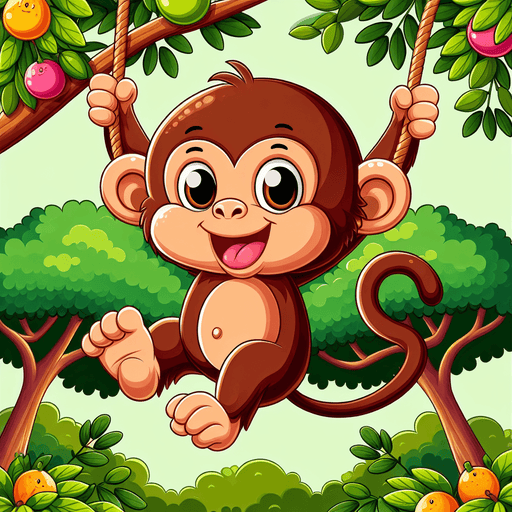 Funny Monkey Swinging Painting By Diamonds Kit