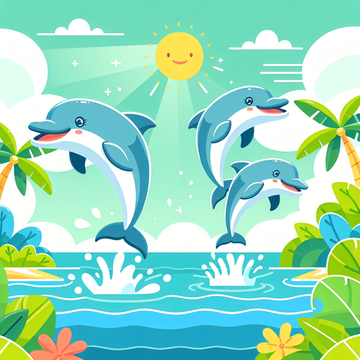 Tropical Lagoon With Smiling Dolphins Paint By Diamond