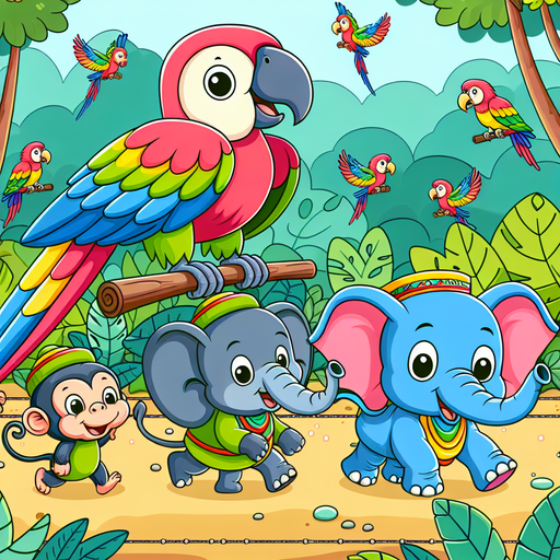 Jungle Parade With Playful Parrots Paint By Diamonds Art