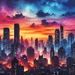 Urban Skyline At Dusk Painting By Diamonds Kit
