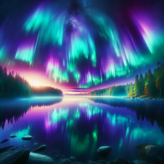 Northern Lights Over The Lake Painting By Diamonds Kit