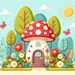 Cheerful Toadstool House Painting Diamond Kit