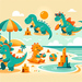 Dinosaur Beach Day Paint By Diamonds Kits