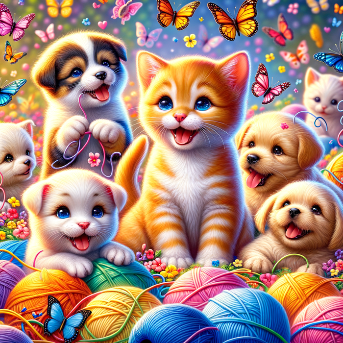 Playful Kittens And Puppies Paint By Diamonds Art