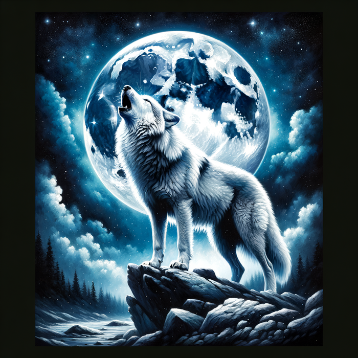 Majestic Wolf Howling At The Moon Paint By Diamond