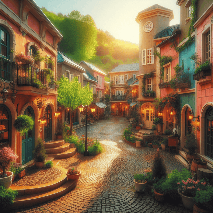 Charming Village Square Painting Diamond Kit