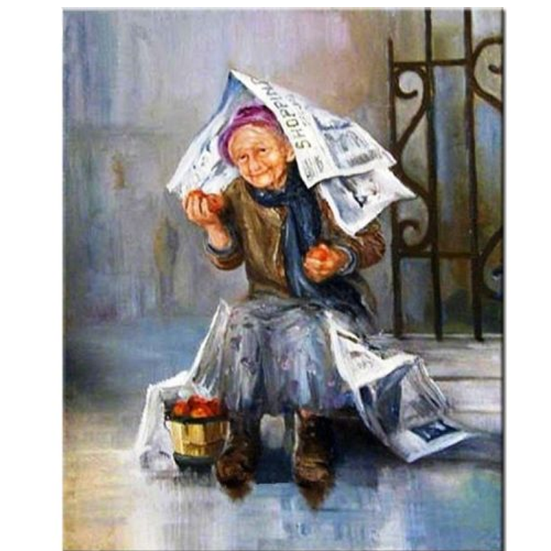Granny in Rain 5D DIY Paint By Diamond Kit