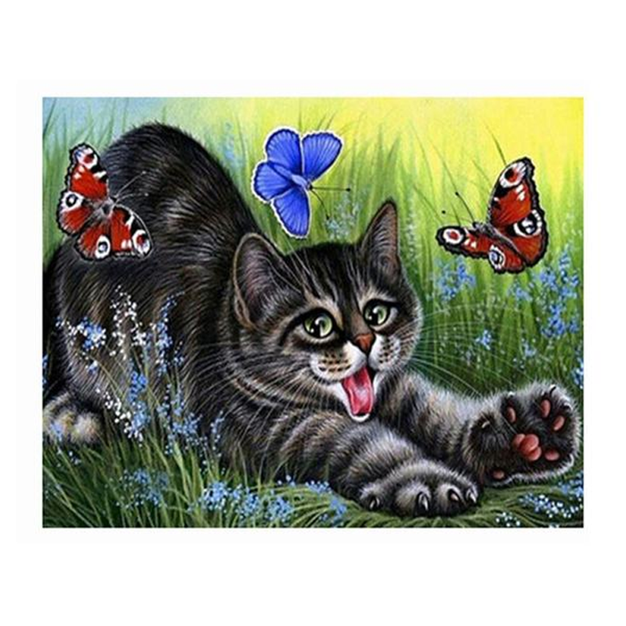 Cat And Butterflies 5D DIY Paint By Diamond Kit