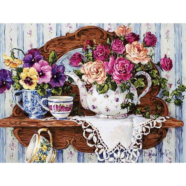 Flowers & Teapot 5D DIY Paint By Diamond Kit – Original Paint By Diamond