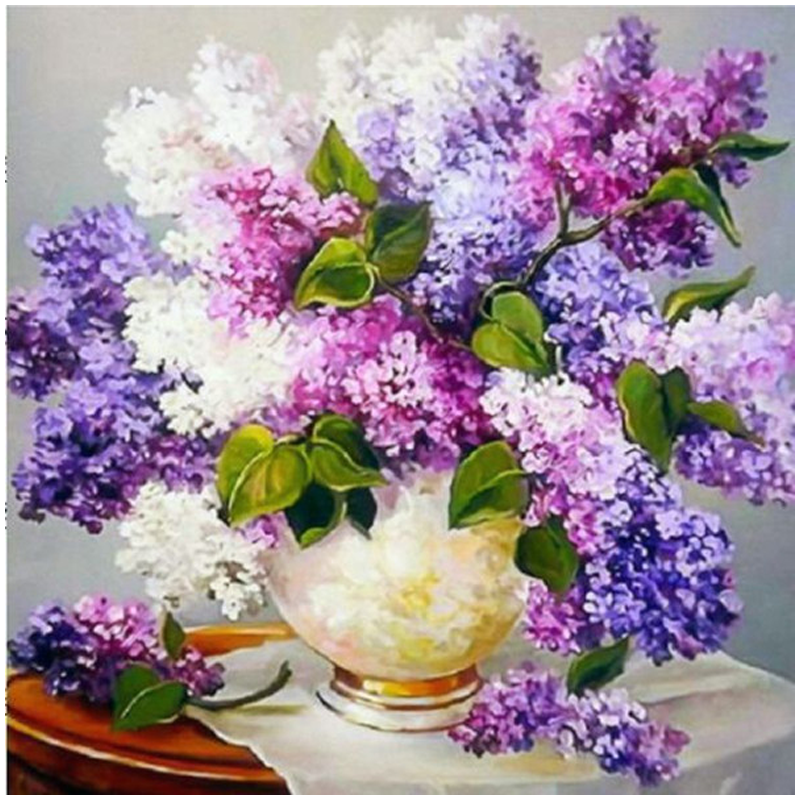 Purple Flowers 5D DIY Paint By Diamond Kit