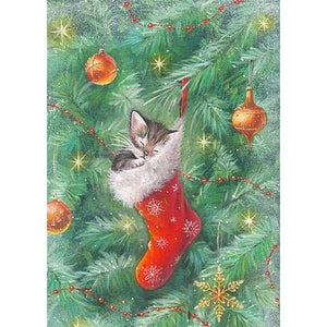 Sleeping Kitten - Christmas 5D DIY Paint By Diamond Kit