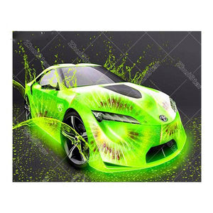 Green Neon Car 5D DIY Paint By Diamond Kit