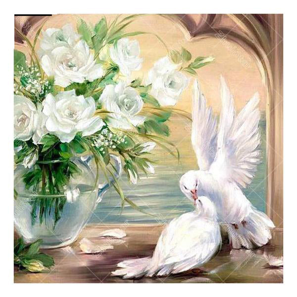 White Doves in Love 5D DIY Paint By Diamond Kit