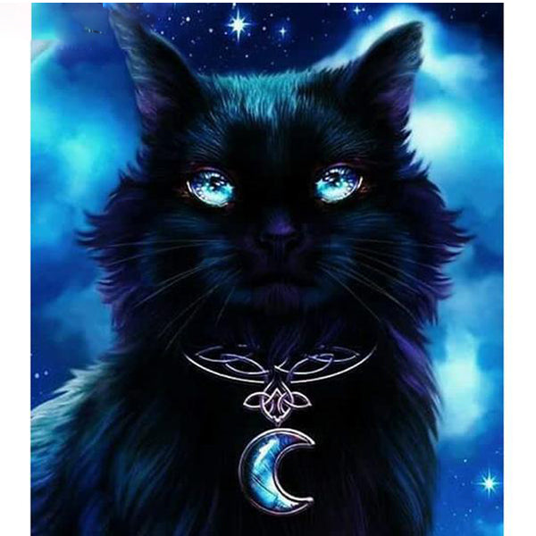 Black Moon Cat 5D DIY Paint By Diamond Kit