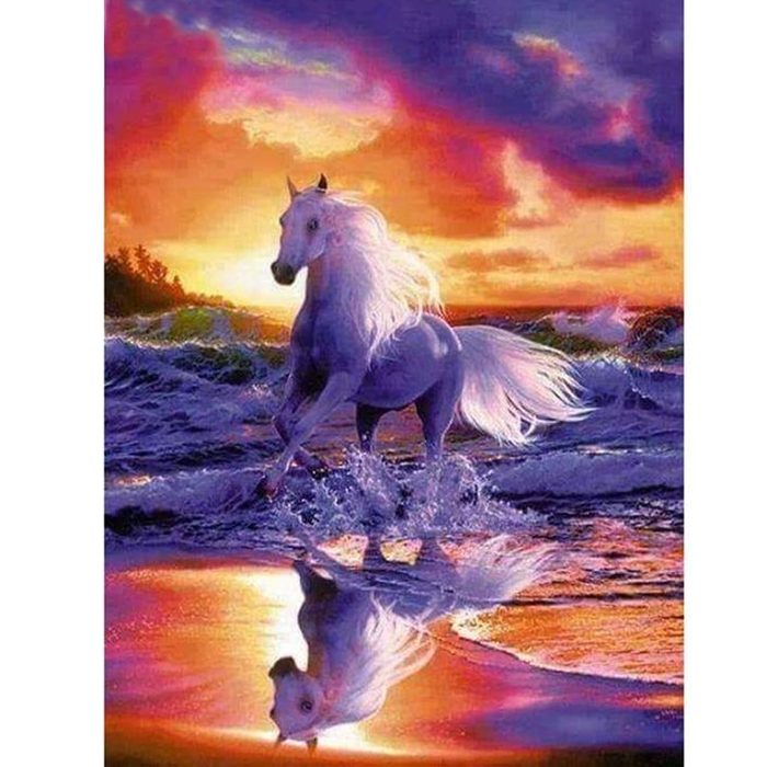 White Horse 5D DIY Paint By Diamond Kit