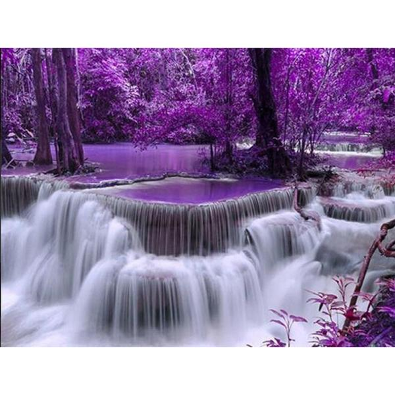Purple Forest Waterfall 5D DIY Paint By Diamond Kit