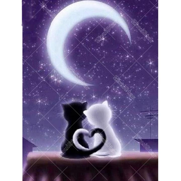 Love Cat Under The Moon 5D DIY Paint By Diamond Kit