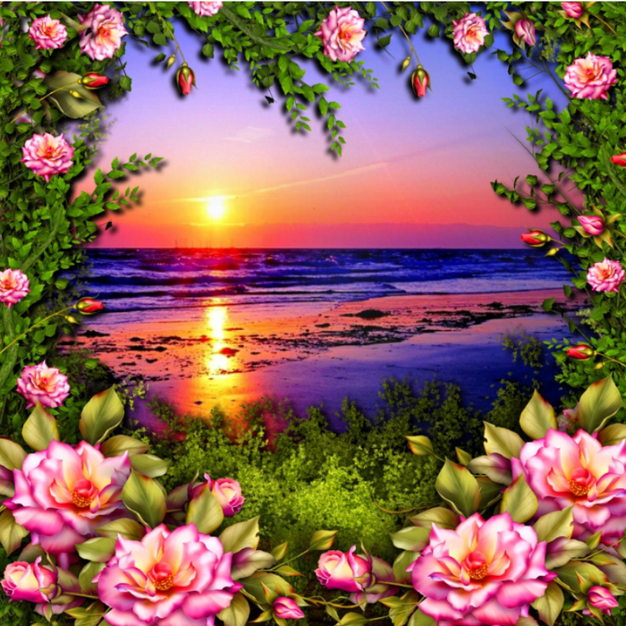 Flower Beach and Sunset 5D DIY Paint By Diamond Kit