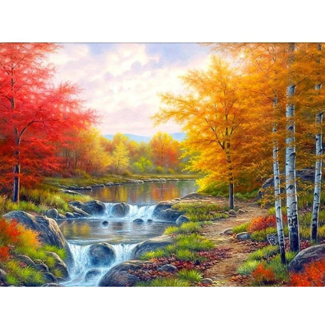 Autumn Lake Kandscape 5D DIY Paint By Diamond Kit