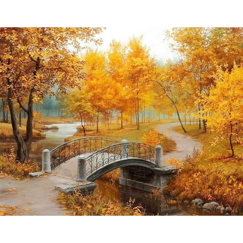 Autumn Scenic Brudge  5D DIY Paint By Diamond Kit