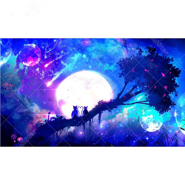 Star Sky Night Cat 5D DIY Paint By Diamond Kit