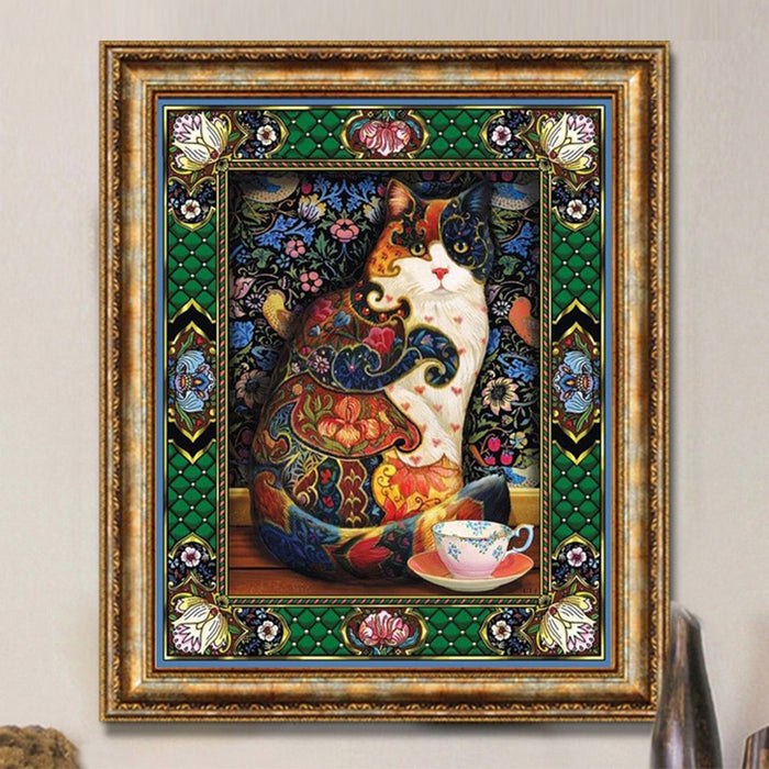 Vintage Art Cat 5D DIY Paint By Diamond Kit