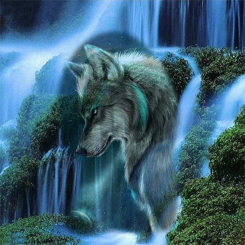 Waterfall Scenic Wolf 5D DIY Paint By Diamond Kit - Paint by Diamond