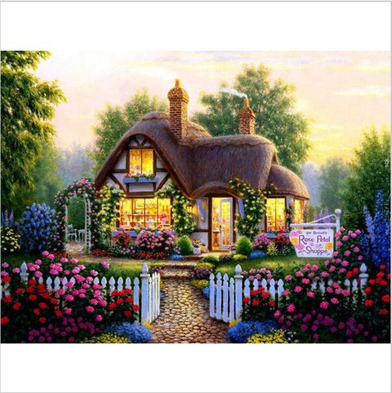 House Canvas Oil 5D DIY Paint By Diamond Kit