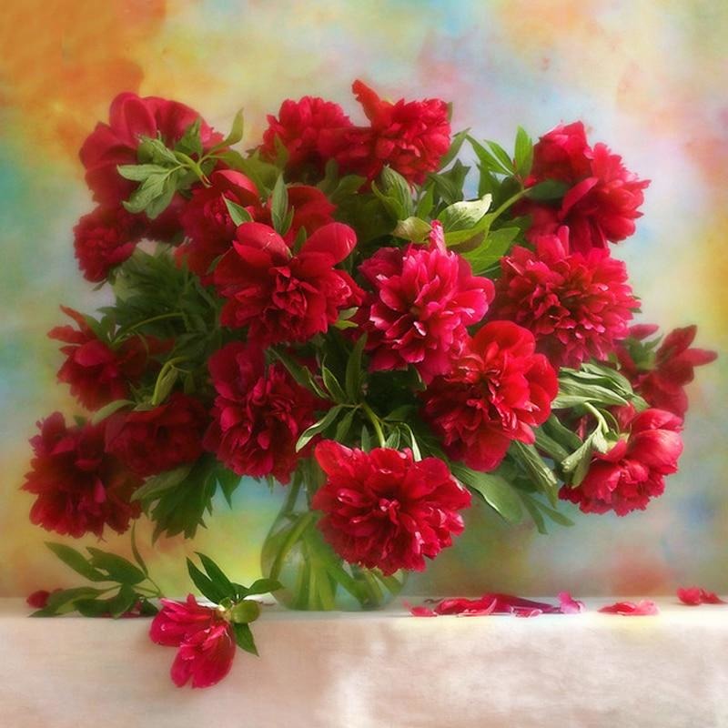 Red Peony Flowers 5D DIY Paint By Diamond Kit - Paint by Diamond