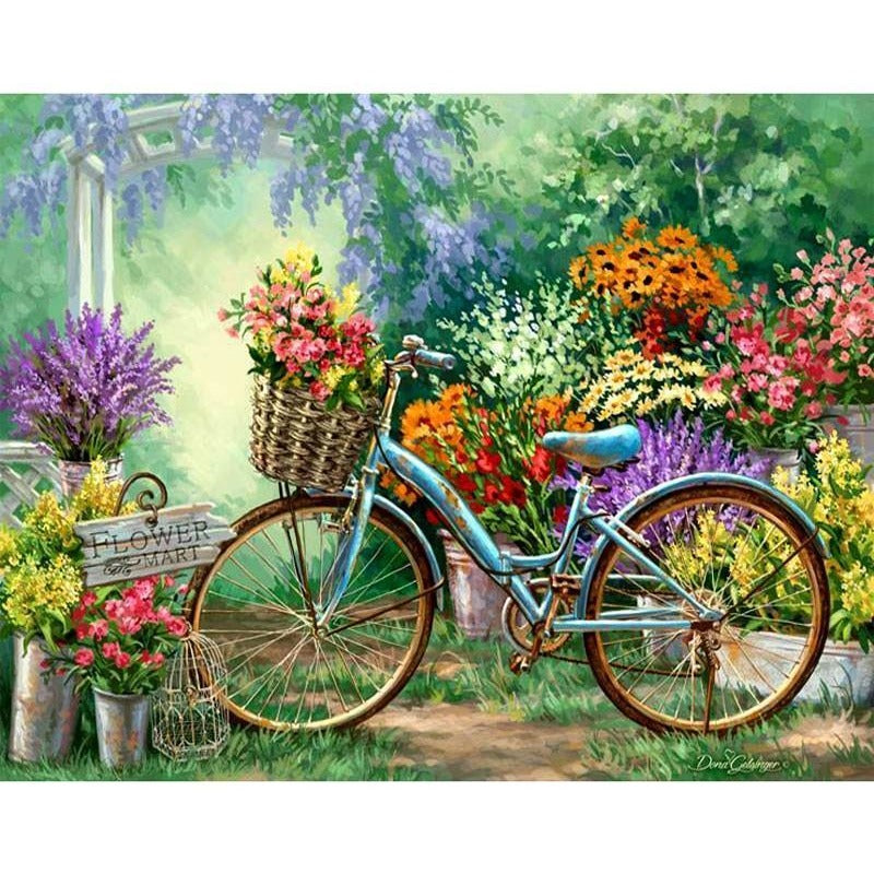 Flowers And Bicycles 5D DIY Paint By Diamond Kit - Paint by Diamond