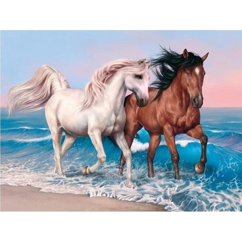 Beach couple horse 5D DIY Paint By Diamond Kit - Paint by Diamond