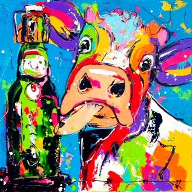 Colorful Cow With A Bottle 5D DIY Paint By Diamond Kit - Paint by Diamond