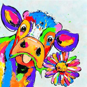 Colorful Cow With Flower 5D DIY Paint By Diamond Kit