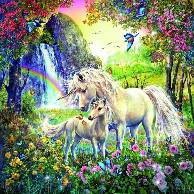 Horses in Serene Forest - 5D DIY Paint By Diamond Kit - Paint by Diamond