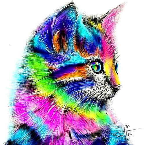 Abstract Multi-Color Cat 5D DIY Paint By Diamond Kit - Paint by Diamond