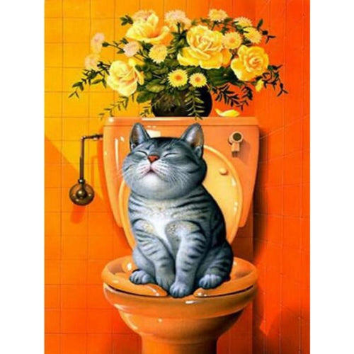 Cat Sitting On The Pot 5D DIY Paint By Diamond Kit - Paint by Diamond