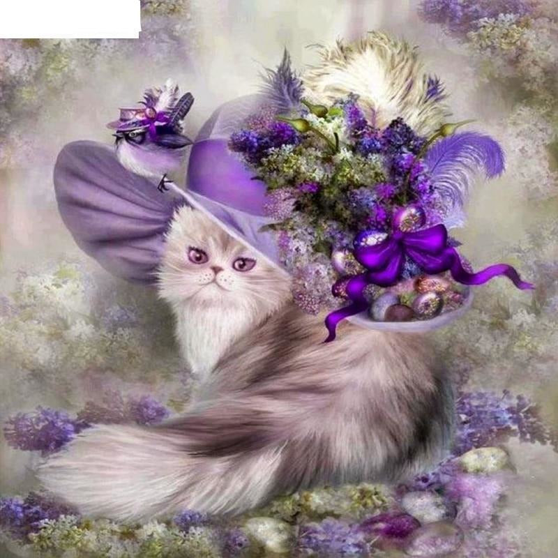 Animal Flower Cat  5D DIY Paint By Diamond Kit - Paint by Diamond