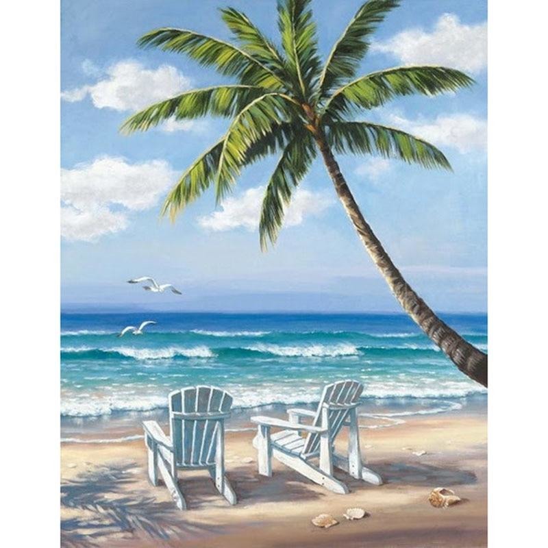 Sandy Beach With Coconut Tree 5D DIY Paint By Diamond Kit - Paint by Diamond